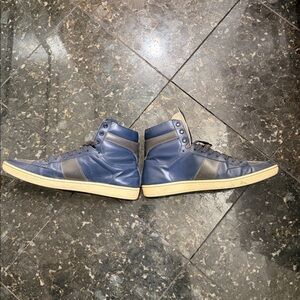 Saint Laurent Men's Dark Blue and Cream High-Top Sneakers